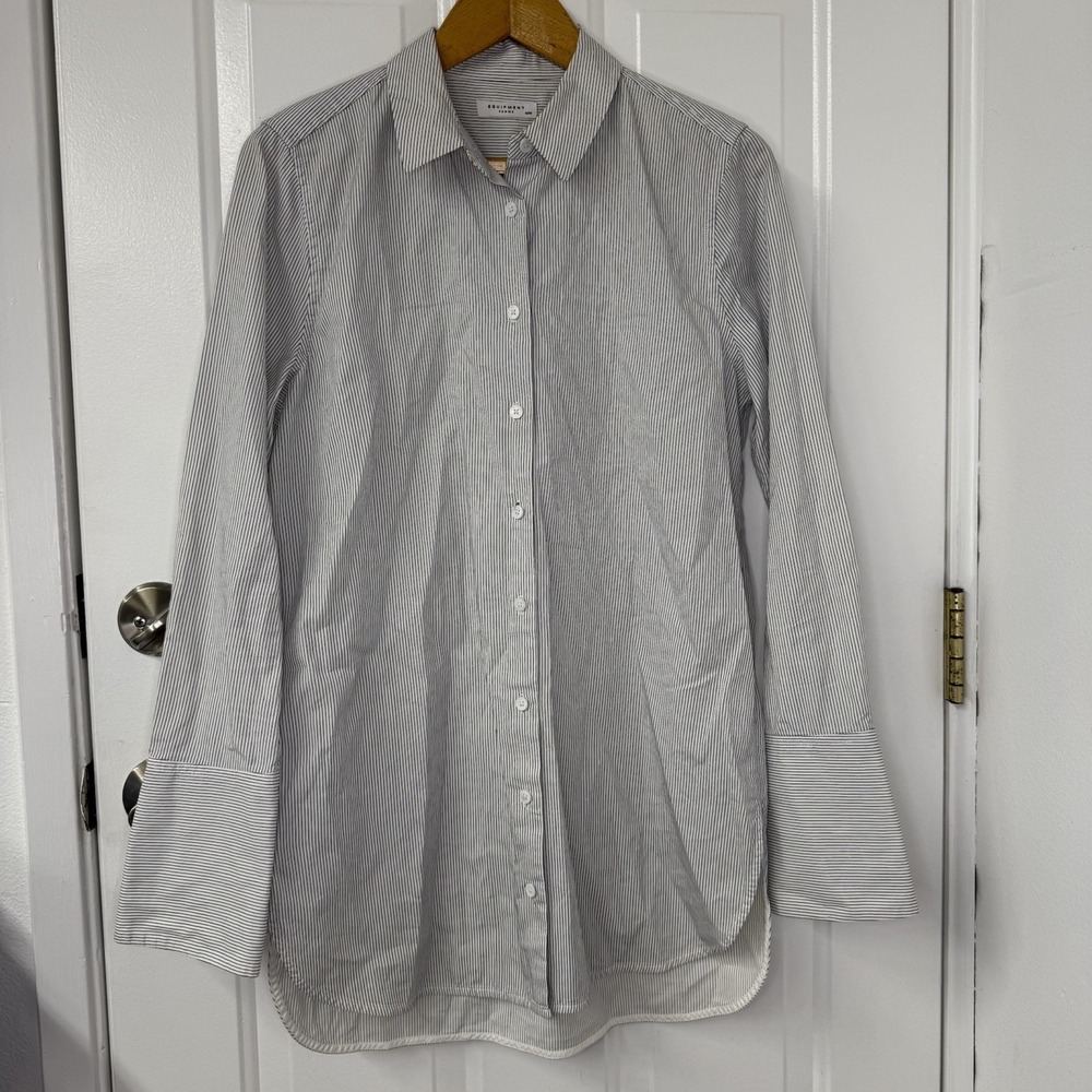 Equipment Femme Sz Medium Tunic‎ Shirt White/Black Striped Extended Cuff